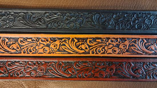 Embossed Leather Belt 1 1/2" Horse Head Floral Western