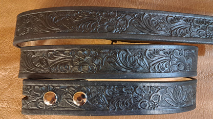 Embossed Leather Belt 1 1/2" Horse Head Floral Western