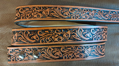 Embossed Leather Belt 1 1/2" Horse Head Floral Western