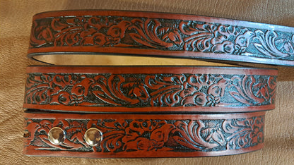 Embossed Leather Belt 1 1/2" Horse Head Floral Western
