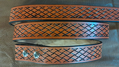 Embossed Leather Belt 1 1/2" Basketweave 3