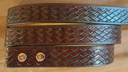 Embossed Leather Belt 1 1/2" Basketweave 3