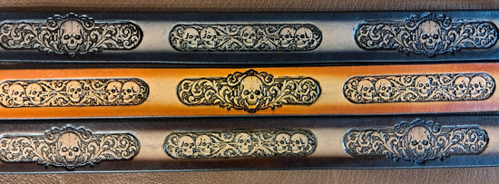 Embossed Leather Belt 1 1/2" Skulls 3 - 2 TC