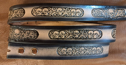 Embossed Leather Belt 1 1/2" Skulls 3 - 2 TC