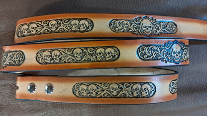 Embossed Leather Belt 1 1/2" Skulls 3 - 2 TC