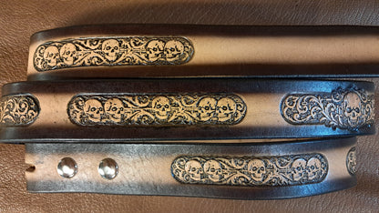 Embossed Leather Belt 1 1/2" Skulls 3 - 2 TC