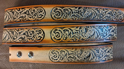 Embossed Leather Belt 1 1/2" Western Horse Head Floral 2 - 2 TC
