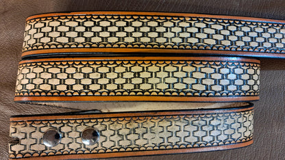 Embossed Leather Belt 1 1/2" Basketweave 2 - 2 TC