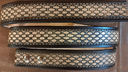 Embossed Leather Belt 1 1/2" Basketweave 2 - 2 TC