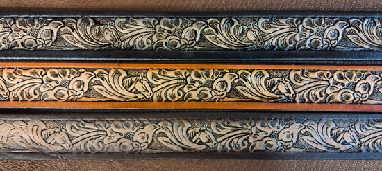 Embossed Leather Belt 1 1/2" Western Horse Head Floral - 2 TC
