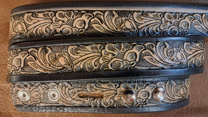Embossed Leather Belt 1 1/2" Western Horse Head Floral - 2 TC