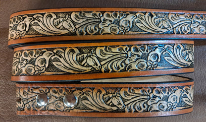 Embossed Leather Belt 1 1/2" Western Horse Head Floral - 2 TC