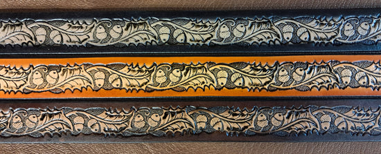 Embossed Leather Belt 1 1/2" Acorn & Leaf - 2 TC