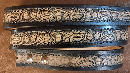 Embossed Leather Belt 1 1/2" Acorn & Leaf - 2 TC