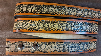 Embossed Leather Belt 1 1/2" Acorn & Leaf - 2 TC