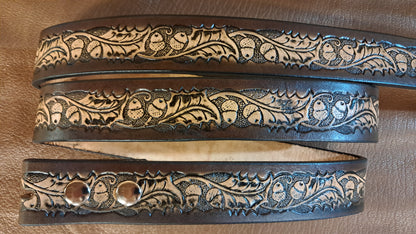 Embossed Leather Belt 1 1/2" Acorn & Leaf - 2 TC