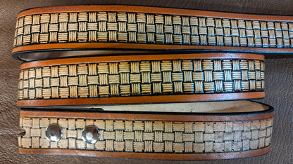 Embossed Leather Belt 1 1/2" Basketweave 4- 2 TC