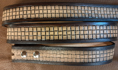 Embossed Leather Belt 1 1/2" Basketweave 4- 2 TC
