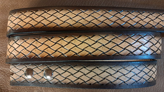 Embossed Leather Belt 1 1/2" Basketweave 3 - 2 TC