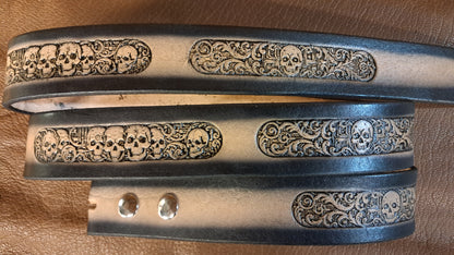 Embossed Leather Belt 1 1/2" Skulls 4 - 2 TC