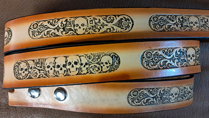 Embossed Leather Belt 1 1/2" Skulls 4 - 2 TC