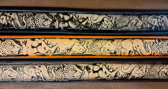 Embossed Leather Belt 1 1/2" Safari Wildlife - 2 TC