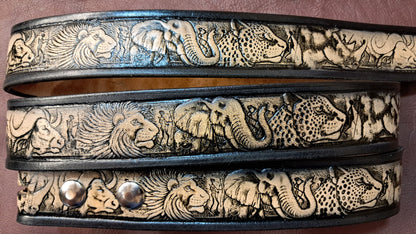 Embossed Leather Belt 1 1/2" Safari Wildlife - 2 TC