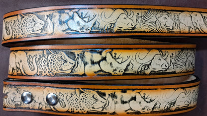 Embossed Leather Belt 1 1/2" Safari Wildlife - 2 TC