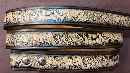Embossed Leather Belt 1 1/2" Safari Wildlife - 2 TC