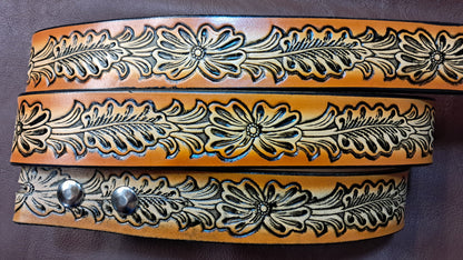 Embossed Leather Belt 1 1/2" Western Floral - 2TC
