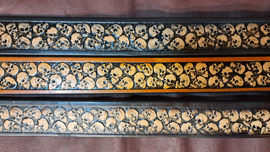 Embossed Leather Belt 1 1/2" Skulls - 2 TC