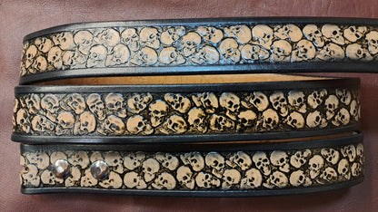 Embossed Leather Belt 1 1/2" Skulls - 2 TC