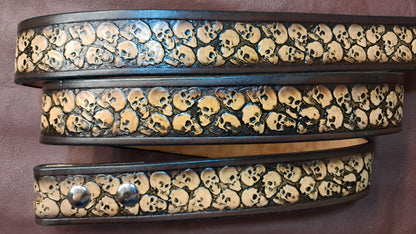 Embossed Leather Belt 1 1/2" Skulls - 2 TC