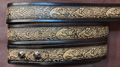 Embossed Leather Belt 1 1/2" Fish - 2 TC