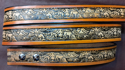 Embossed Leather Belt 1 1/2" Wildlife - 2 TC
