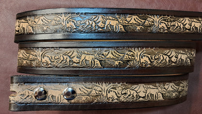 Embossed Leather Belt 1 1/2" Wildlife - 2 TC