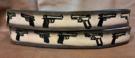 Embossed Leather Belt 1 1/2" Guns 2TC