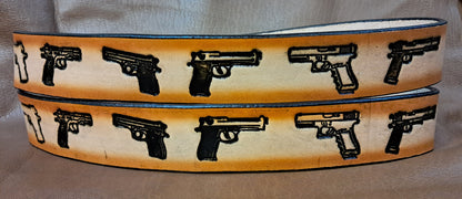 Embossed Leather Belt 1 1/2" Guns 2TC