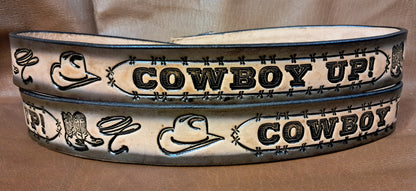 Embossed Leather Belt 1 1/2" Cowboy Up 2TC