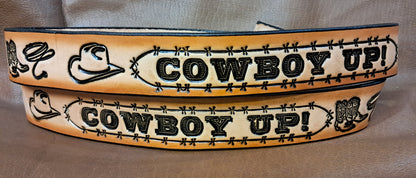 Embossed Leather Belt 1 1/2" Cowboy Up 2TC