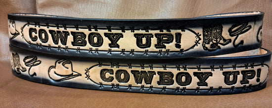 Embossed Leather Belt 1 1/2" Cowboy Up 2TC