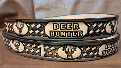 Embossed Leather Belt 1 1/2" Deer Hunter - 2 TC