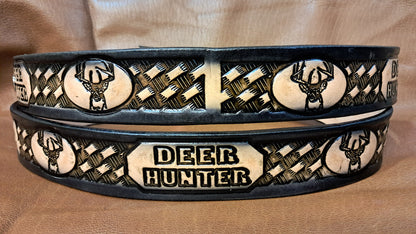 Embossed Leather Belt 1 1/2" Deer Hunter - 2 TC