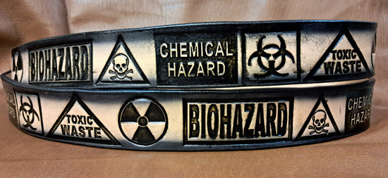 Embossed Leather Belt 1 1/2" Biohazard 2TC
