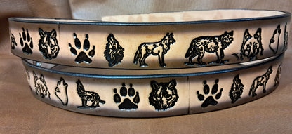 Embossed Leather Belt 1 1/2" Wide Wildlife Wolf 2 TC