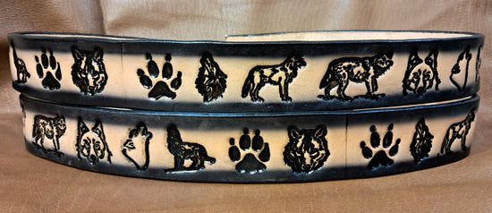 Embossed Leather Belt 1 1/2" Wide Wildlife Wolf 2 TC