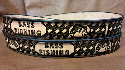 Embossed Leather Belt 1 1/2" Bass Fishing - 2 TC