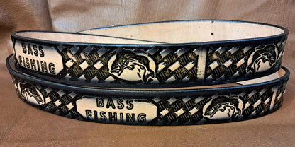 Embossed Leather Belt 1 1/2" Bass Fishing - 2 TC