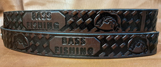 Embossed Leather Belt 1 1/2" Bass Fishing