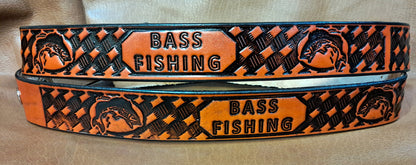 Embossed Leather Belt 1 1/2" Bass Fishing